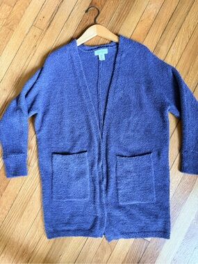 Jessica Simpson Blue Sherpa Open-Front Pocket Cardigan